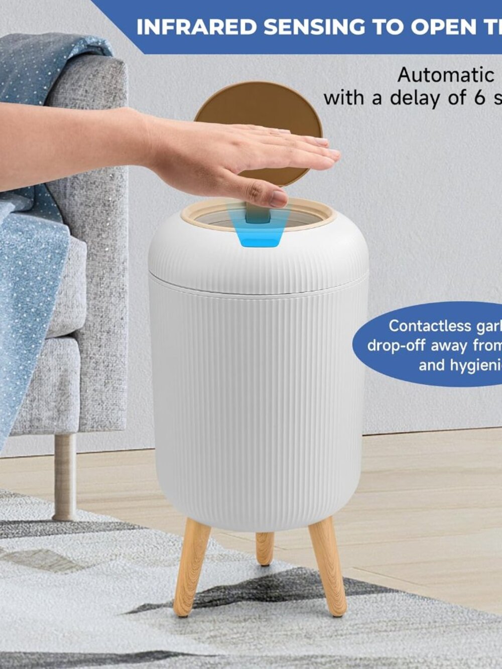 Pukomc Smart Sensor Wastebasket Hand Free Touchless 2.6 Gallon - Picture 3 of 7